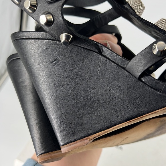 Balenciaga 41 Arena Gladiator Roman Black Large Stud studded Wedges Sandals E837 - Picture 12 of 17
